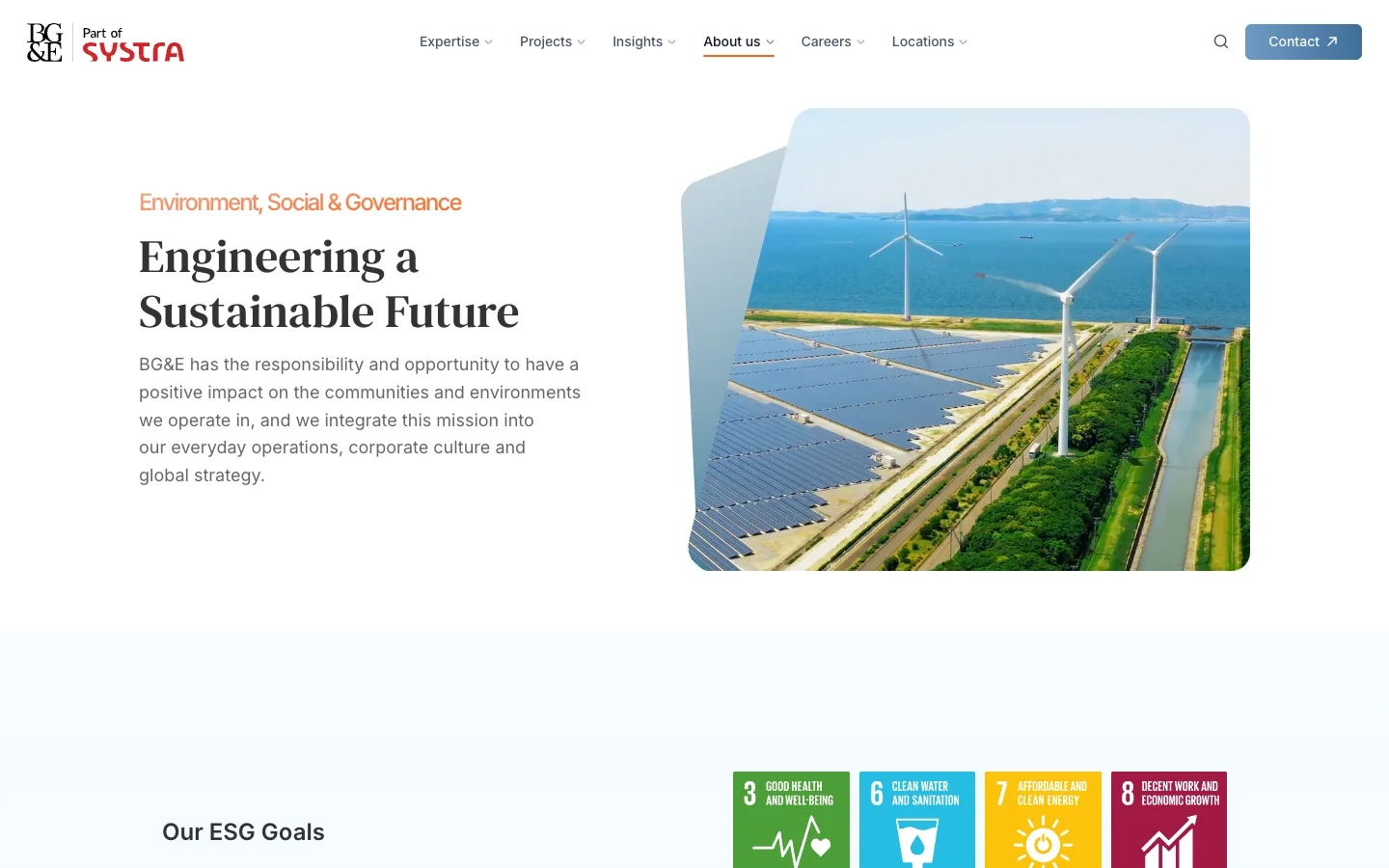 The ESG page: Engineering a Sustainable Future, with the UN goals strip